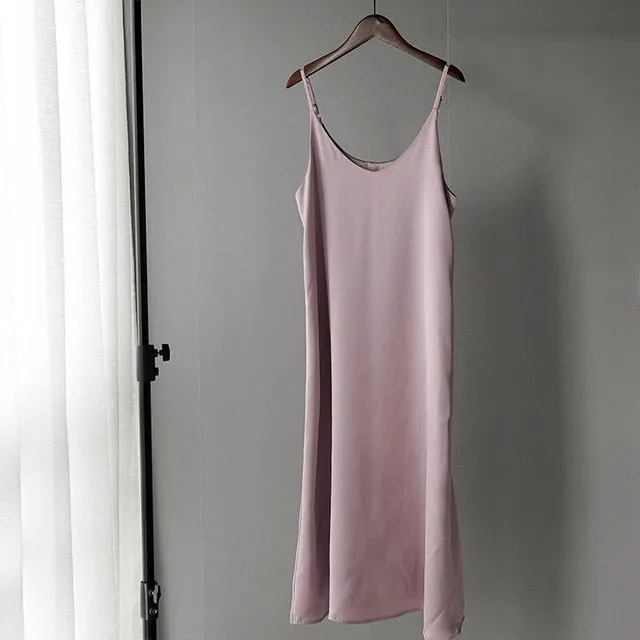 2019 women summer satin dress luxury shiny sundress vintage imitation silk dress korean fashion