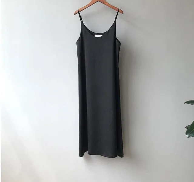 2019 women summer satin dress luxury shiny sundress vintage imitation silk dress korean fashion