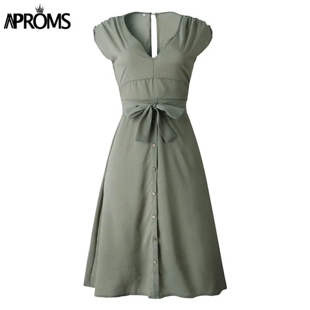 Aproms Vintage Stripe Print Midi Dress Women Elegant Deep V Sash Tie Up Bodycon Dresses Female Summer Streetwear Sundresses 2019