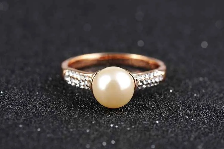 austrian crystal rings rose golden imitation pearl beads anel feminino charms ELY
