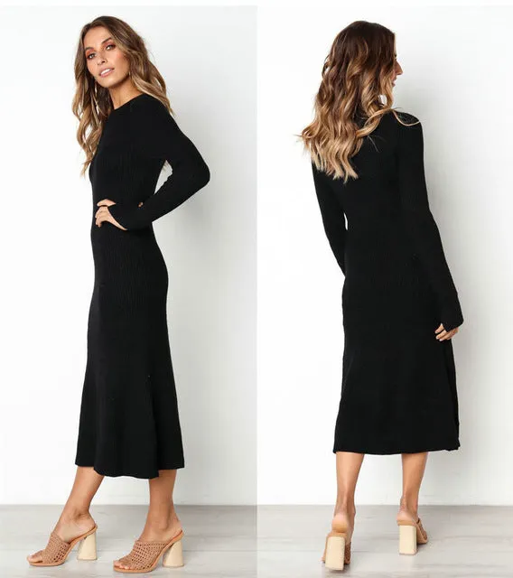 Autumn Knitted Bodycon Maxi Dress Casual Sexy V Neck Long Sleeve Women Elegant Winter Slim Fashion Long Dresses Thin Dress 2019