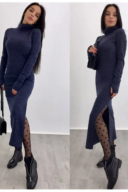 Autumn Knitted Bodycon Maxi Dress Casual Sexy V Neck Long Sleeve Women Elegant Winter Slim Fashion Long Dresses Thin Dress 2019