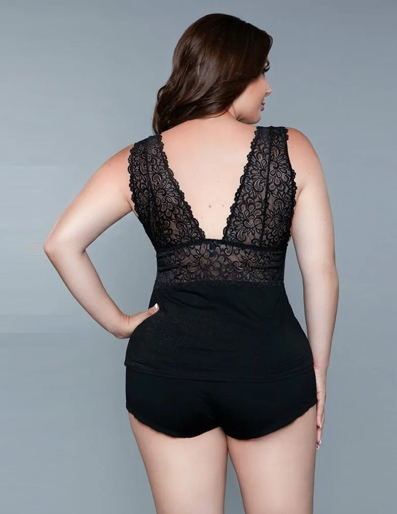 Be Wicked 1851 Black Orian 2 Piece Lace Plunging Neckline top
