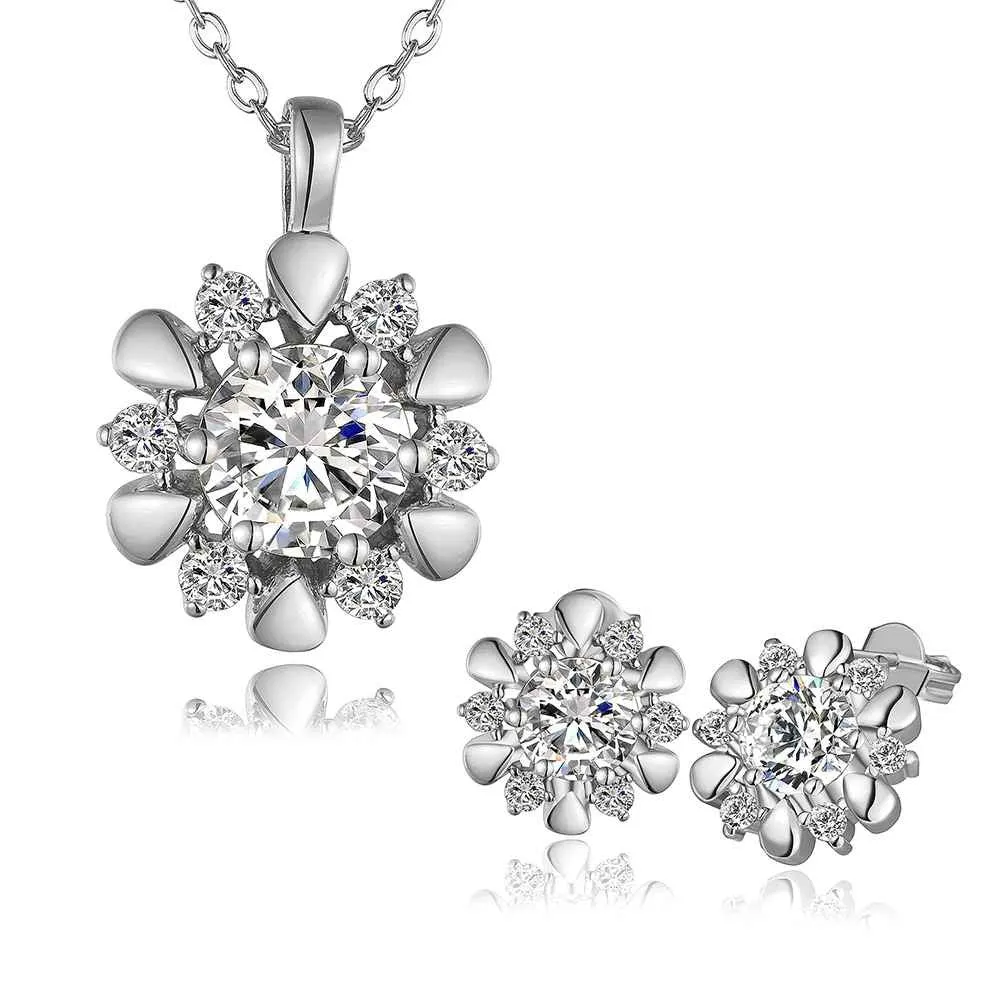 Beautiful 18K Gold Plating jewelry sets flower crystal cat necklace earrings Costume Jewellery SMTPS43 ELY