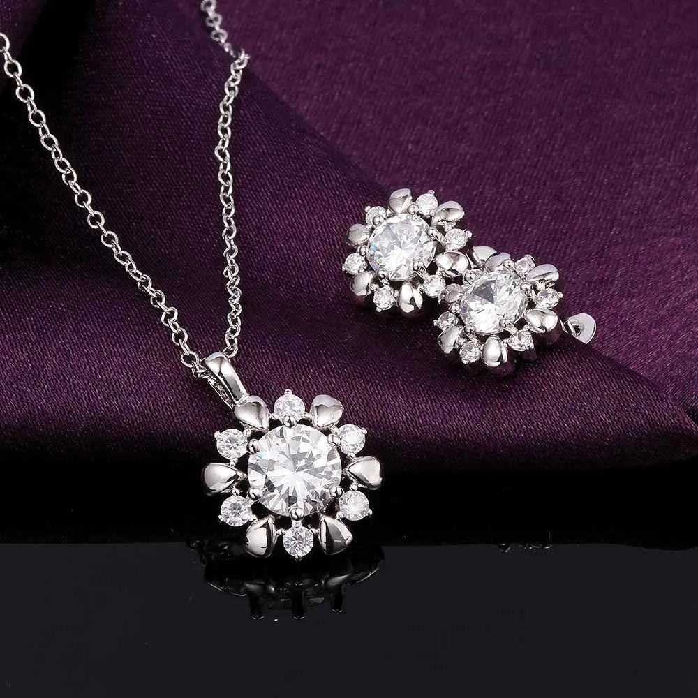 Beautiful 18K Gold Plating jewelry sets flower crystal cat necklace earrings Costume Jewellery SMTPS43 ELY