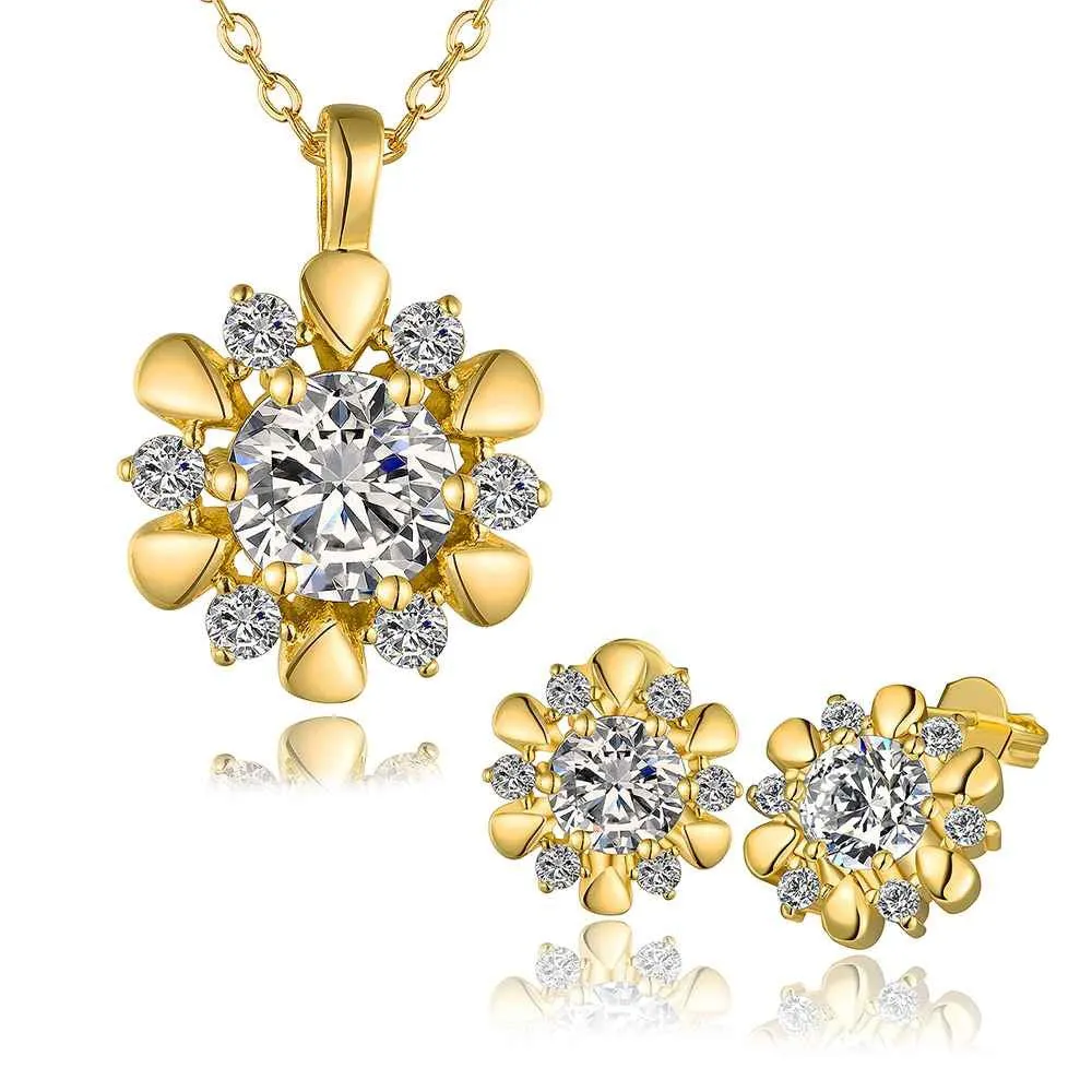 Beautiful 18K Gold Plating jewelry sets flower crystal cat necklace earrings Costume Jewellery SMTPS43 ELY