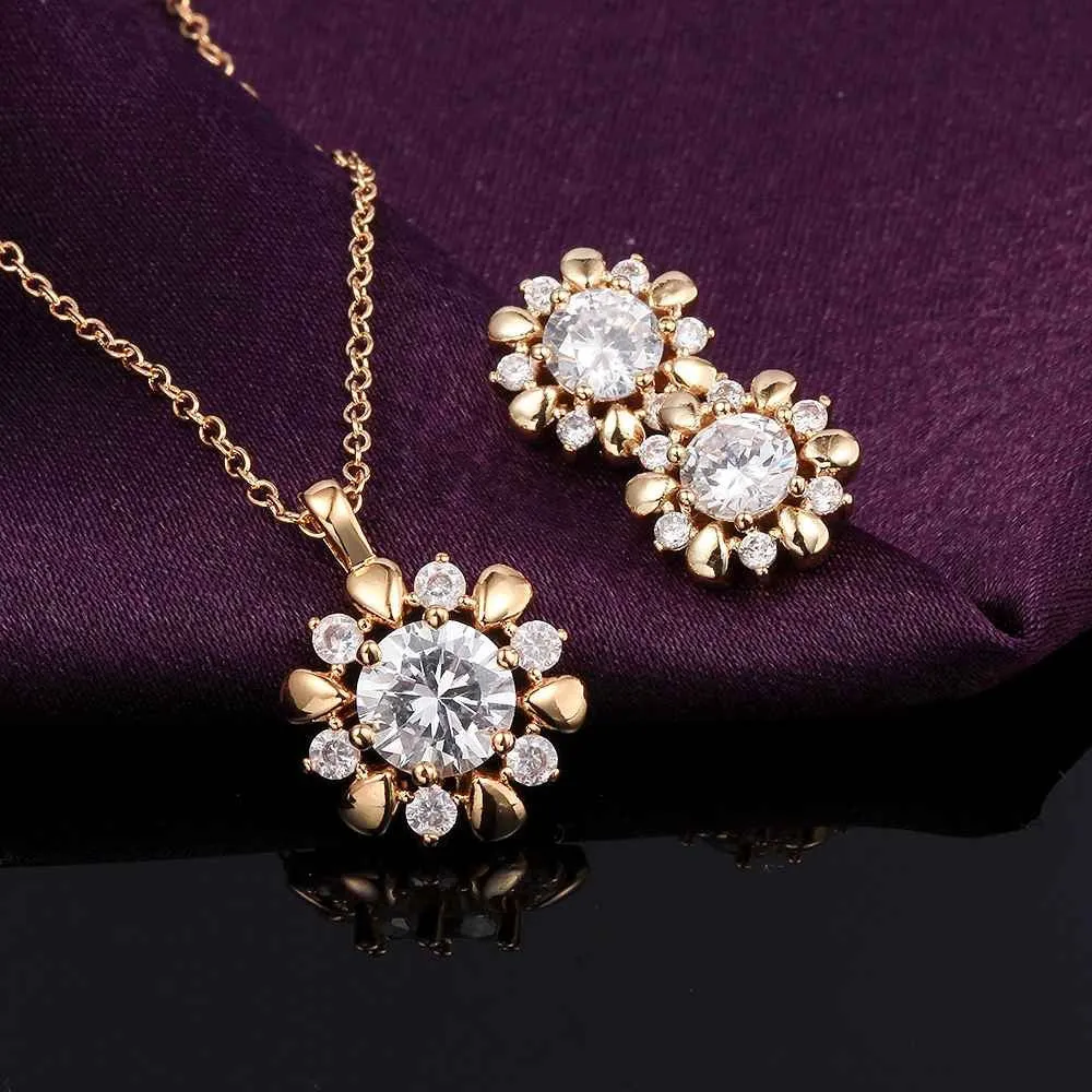 Beautiful 18K Gold Plating jewelry sets flower crystal cat necklace earrings Costume Jewellery SMTPS43 ELY
