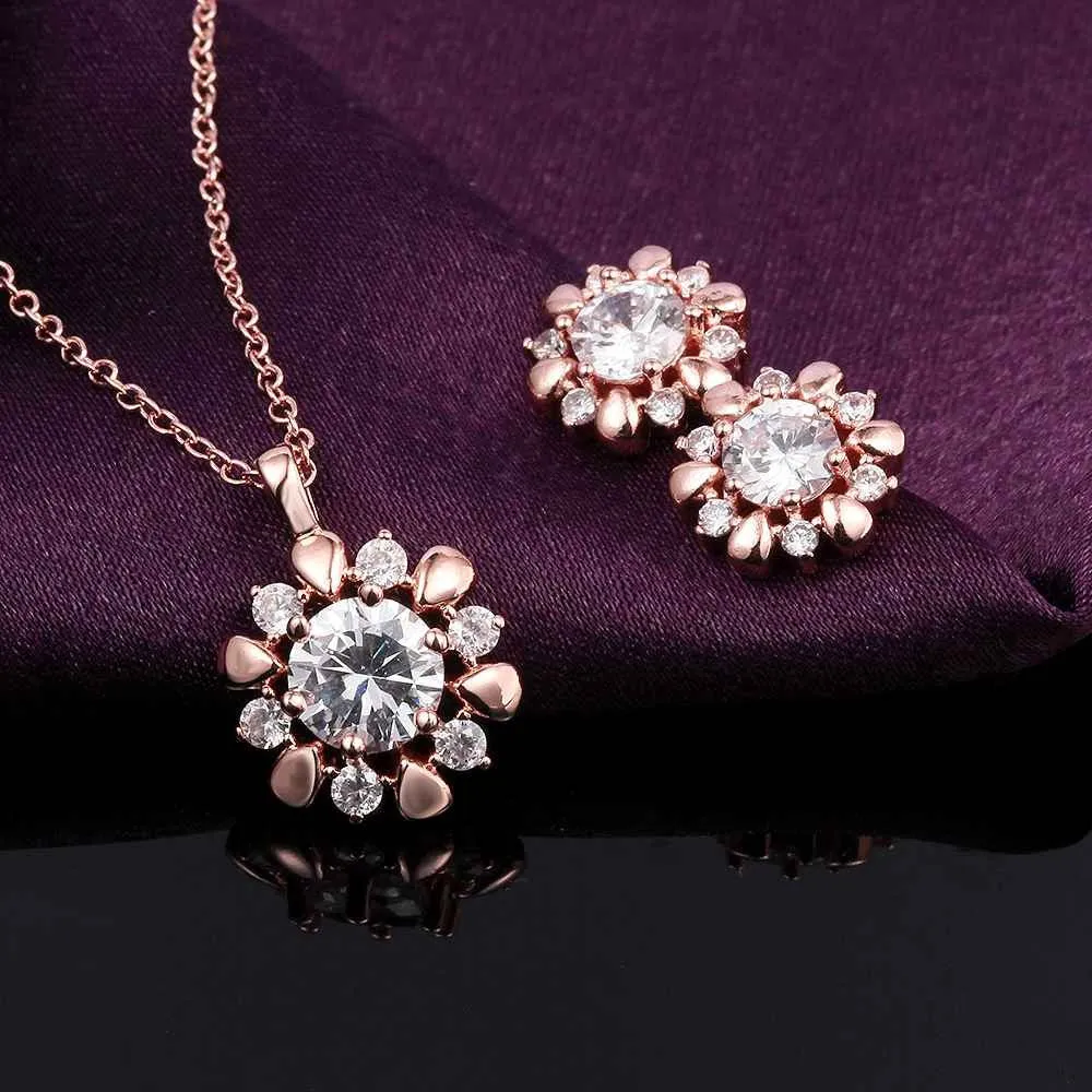 Beautiful 18K Gold Plating jewelry sets flower crystal cat necklace earrings Costume Jewellery SMTPS43 ELY