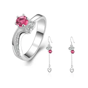 Beautiful silver plated jewelry sets red drop heart R E Sets love 8 ELY