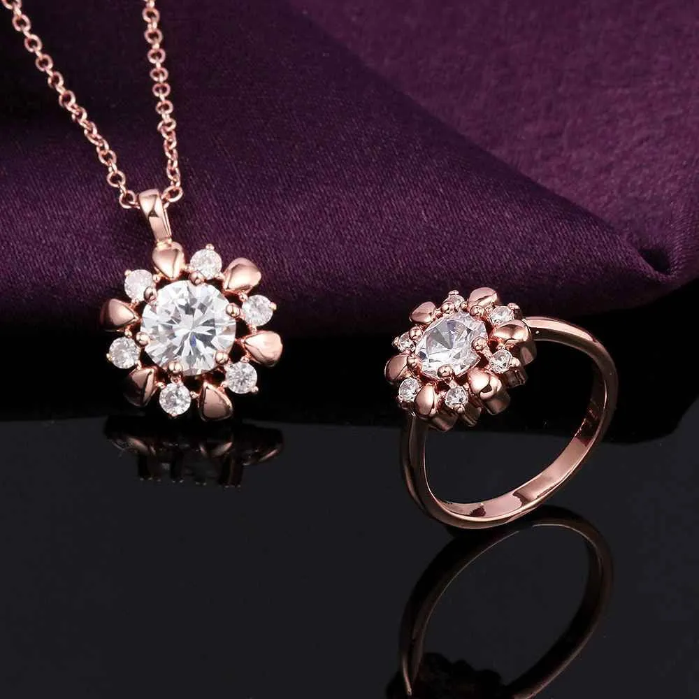 best friends Austrian Crystal jewelry set flower crystal cat necklace ring Jewelry European Style SMTPS431 ELY