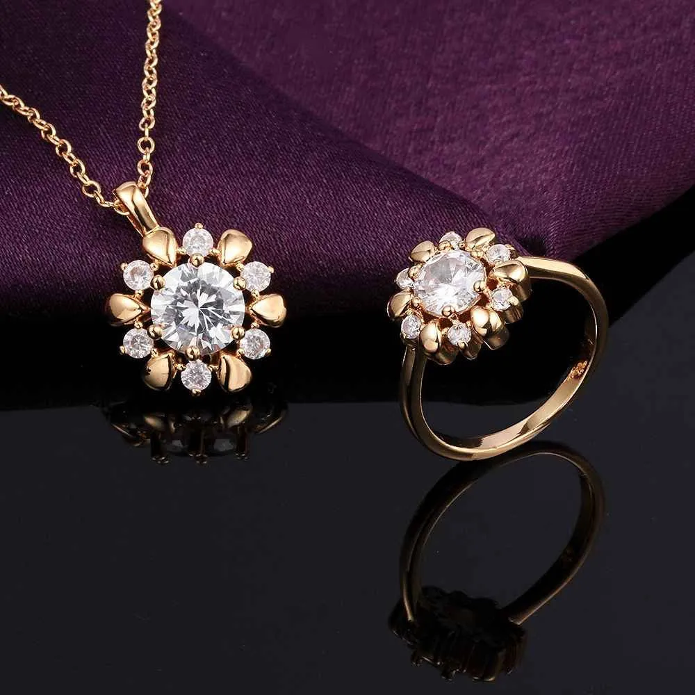 best friends Austrian Crystal jewelry set flower crystal cat necklace ring Jewelry European Style SMTPS431 ELY
