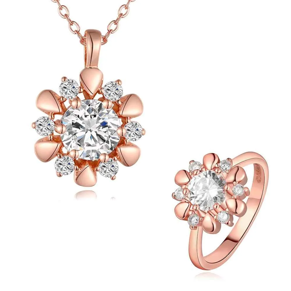 best friends Austrian Crystal jewelry set flower crystal cat necklace ring Jewelry European Style SMTPS431 ELY