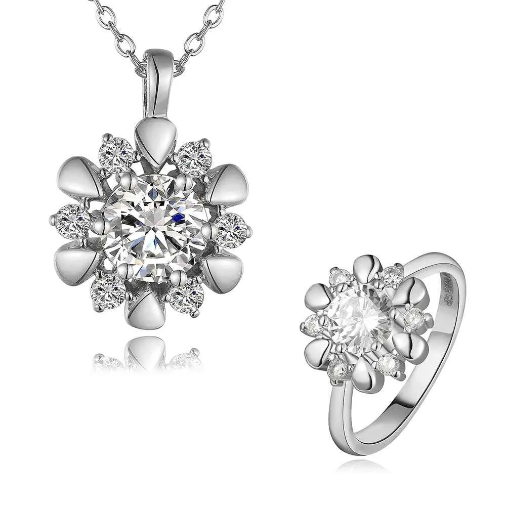 best friends Austrian Crystal jewelry set flower crystal cat necklace ring Jewelry European Style SMTPS431 ELY