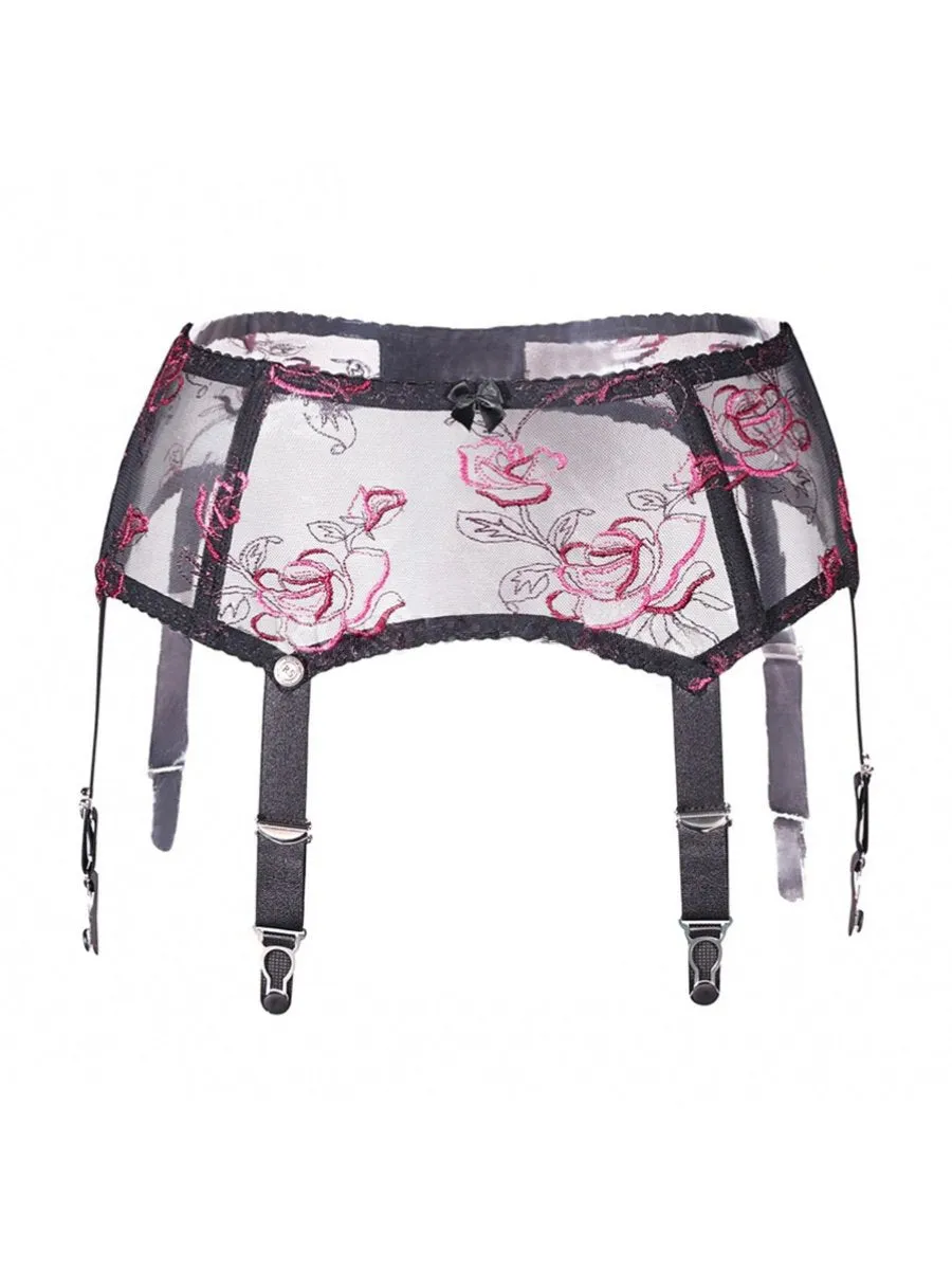 Embroidered Rose Thigh High Stocking