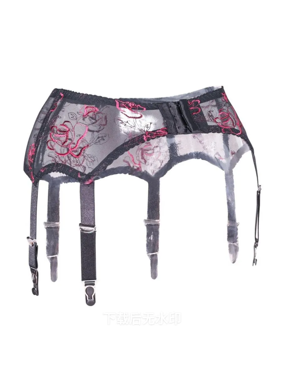 Embroidered Rose Thigh High Stocking