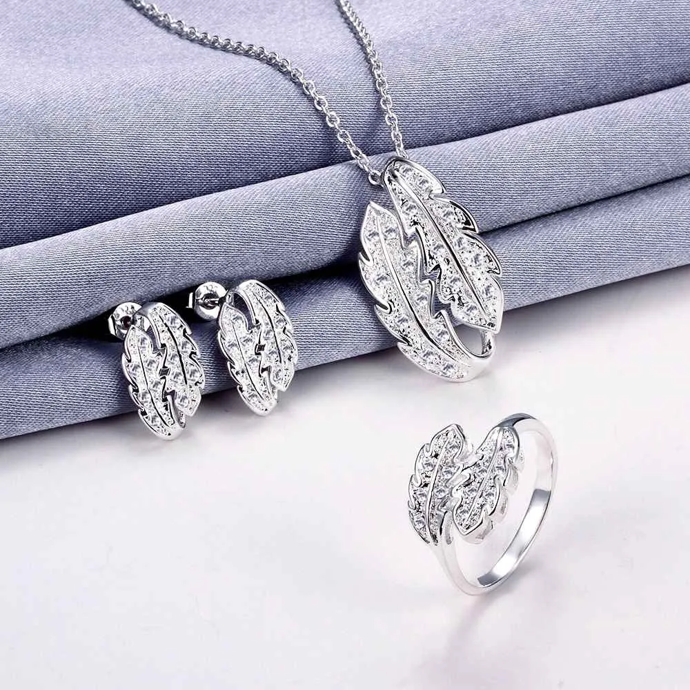 exo silver plated jewelry set Willow crystal necklace   ring   earrings bijoux ELY