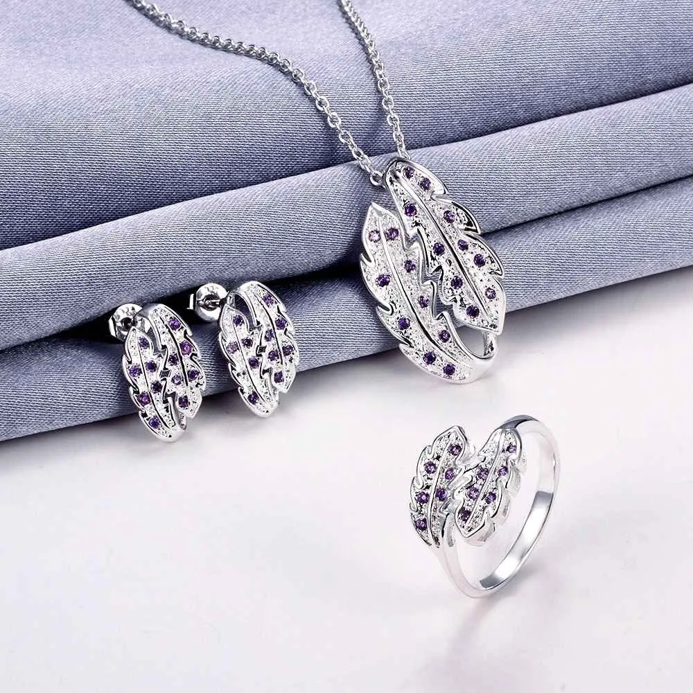 exo silver plated jewelry set Willow crystal necklace   ring   earrings bijoux ELY