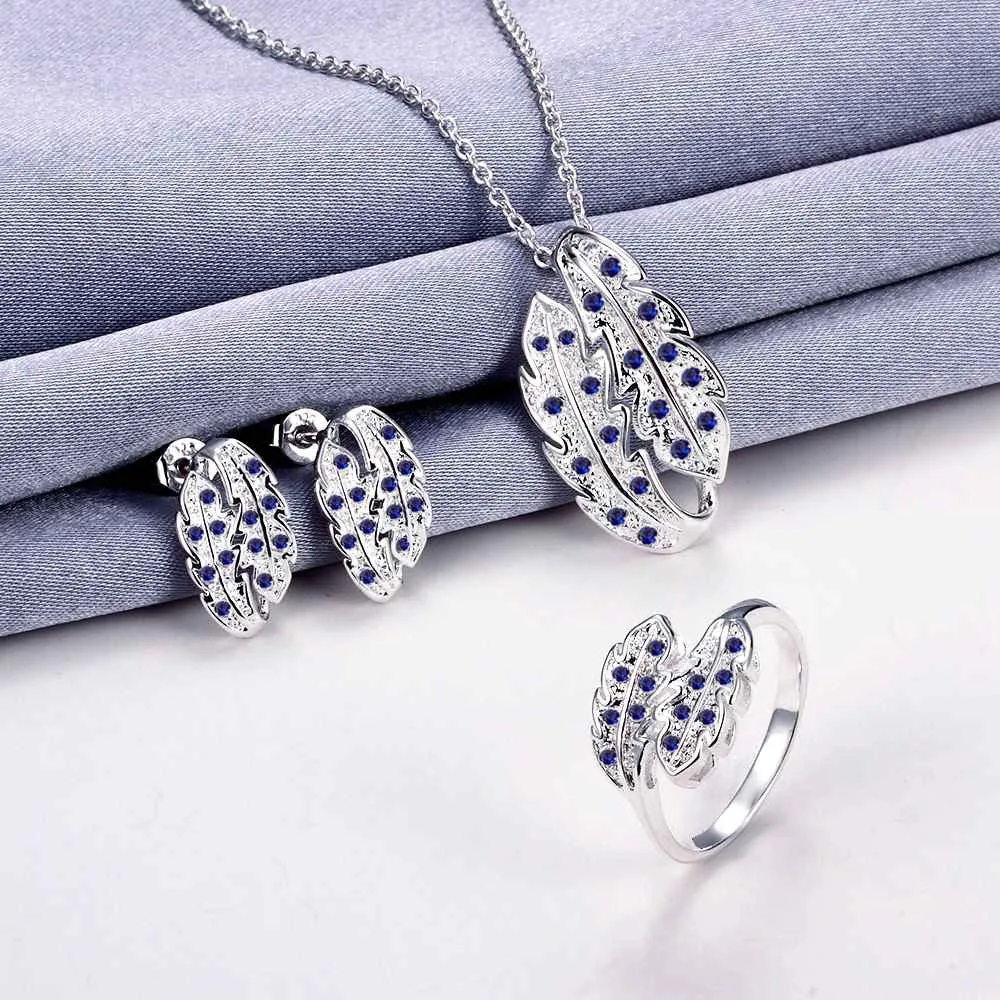exo silver plated jewelry set Willow crystal necklace   ring   earrings bijoux ELY