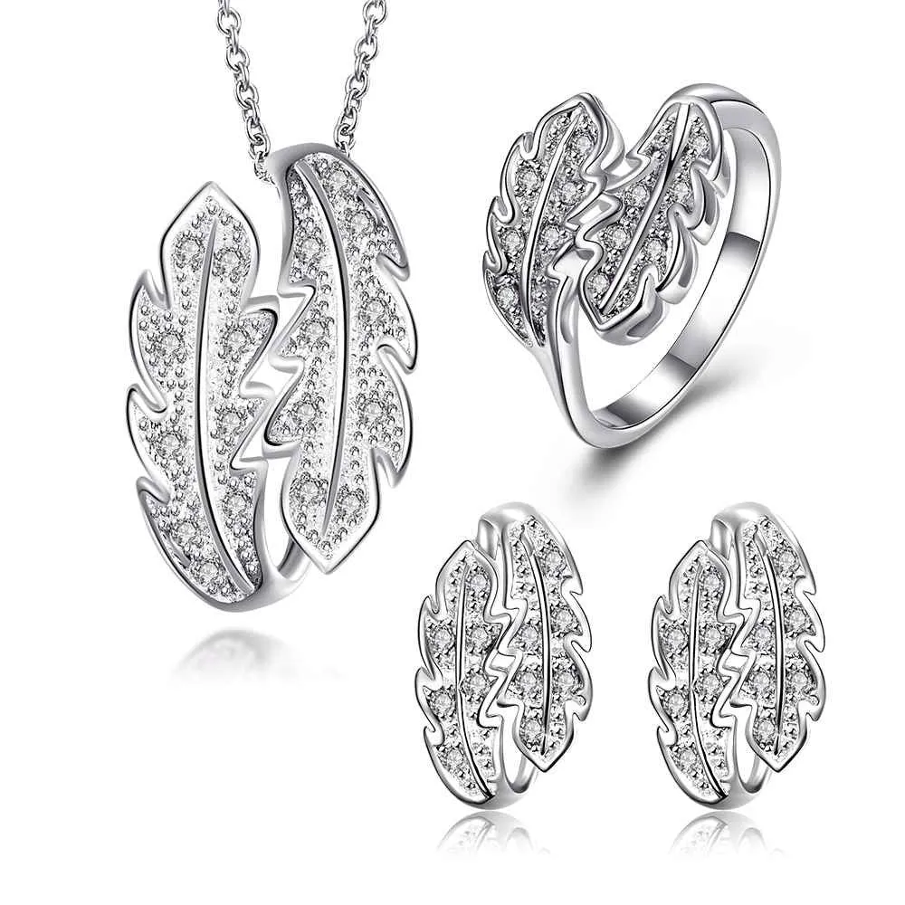 exo silver plated jewelry set Willow crystal necklace   ring   earrings bijoux ELY