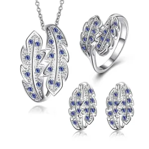 exo silver plated jewelry set Willow crystal necklace   ring   earrings bijoux ELY