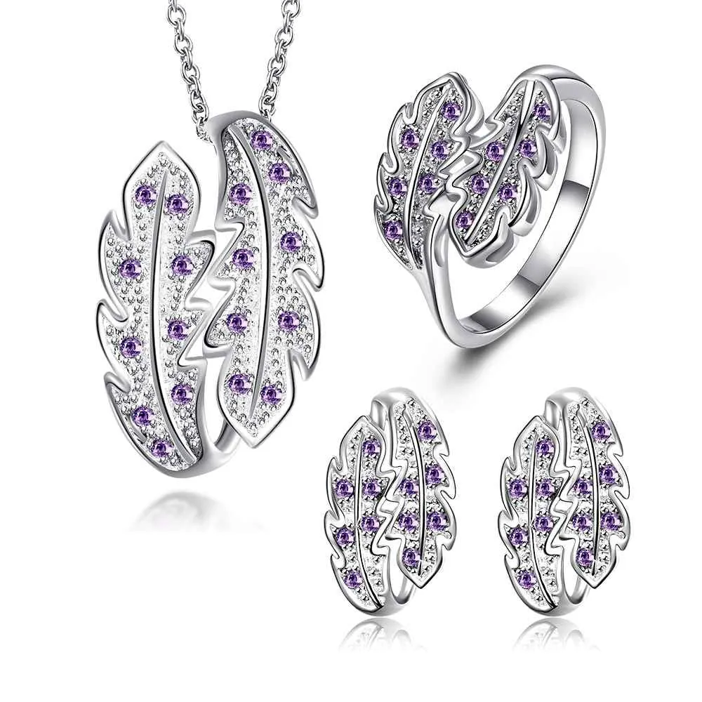 exo silver plated jewelry set Willow crystal necklace   ring   earrings bijoux ELY