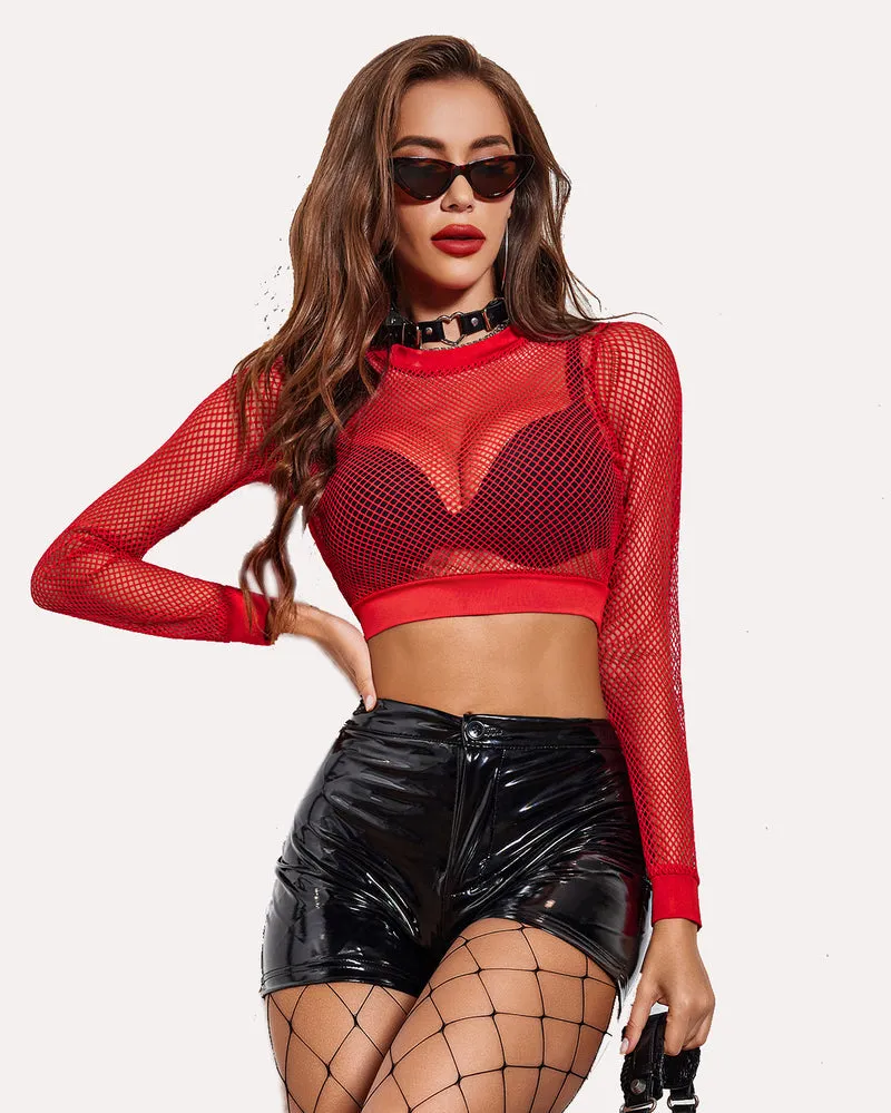 Fishnet Crop Top Long Sleeve Shirt (DE Only)