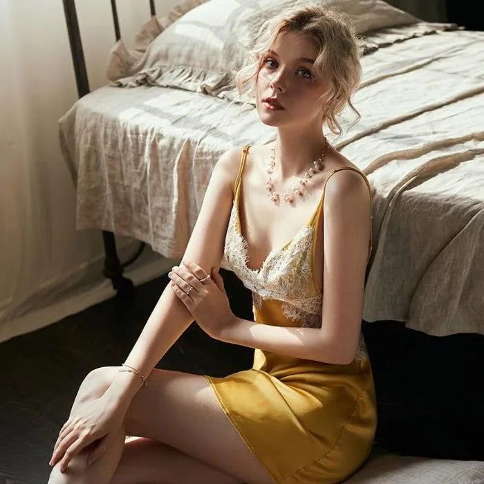 Floral Daisy Yellow Silky Nightdress