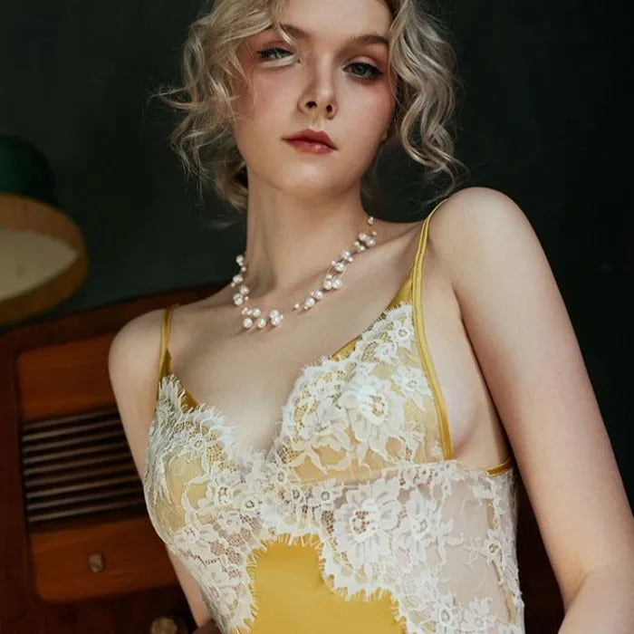 Floral Daisy Yellow Silky Nightdress