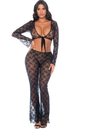 Floral Lace Tie-Top & Flare Pant Set