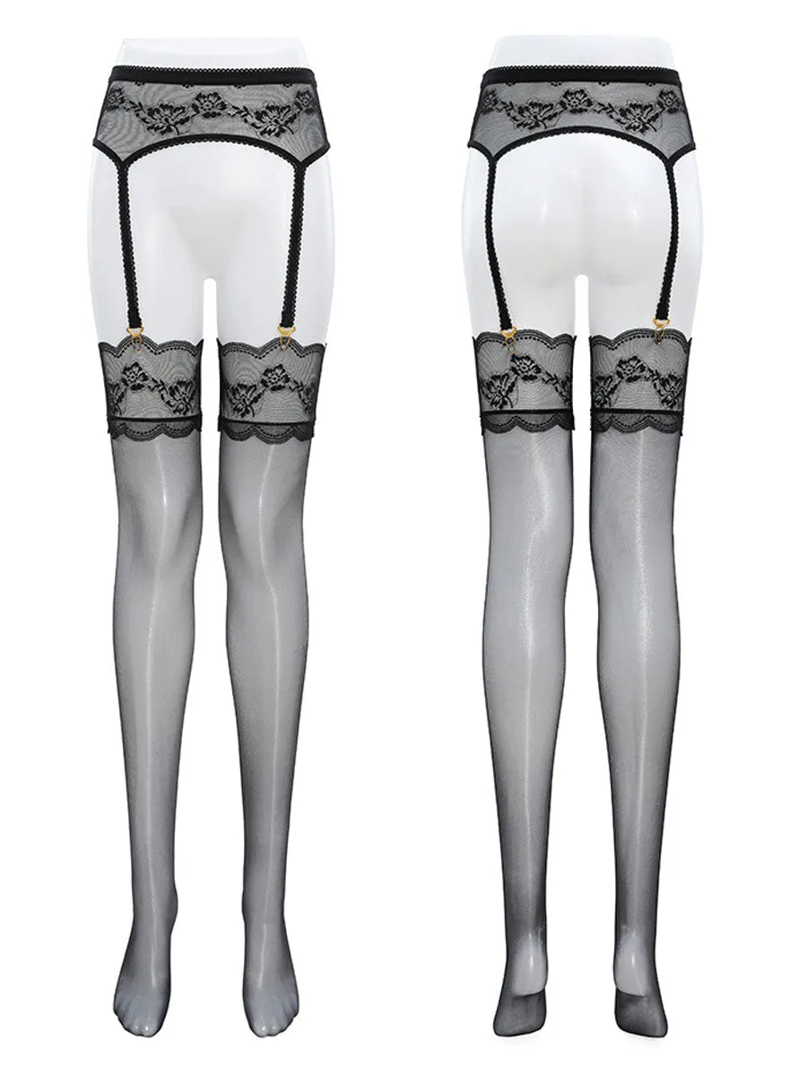 Lace Top Thigh High Stocking with Garters