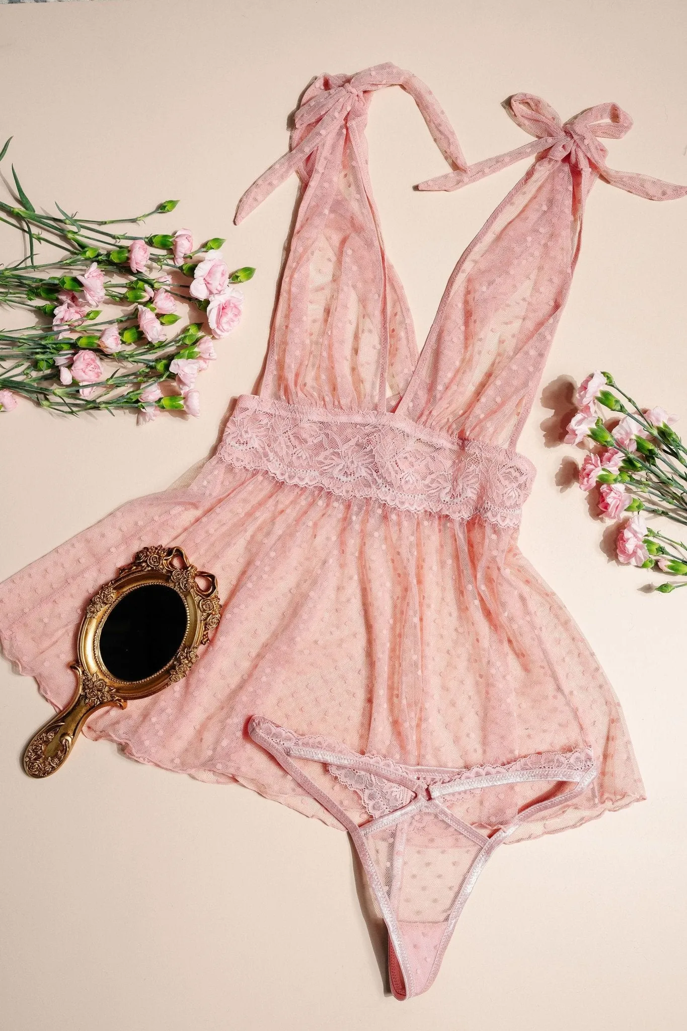 Lacy Cutout Thong - Blush