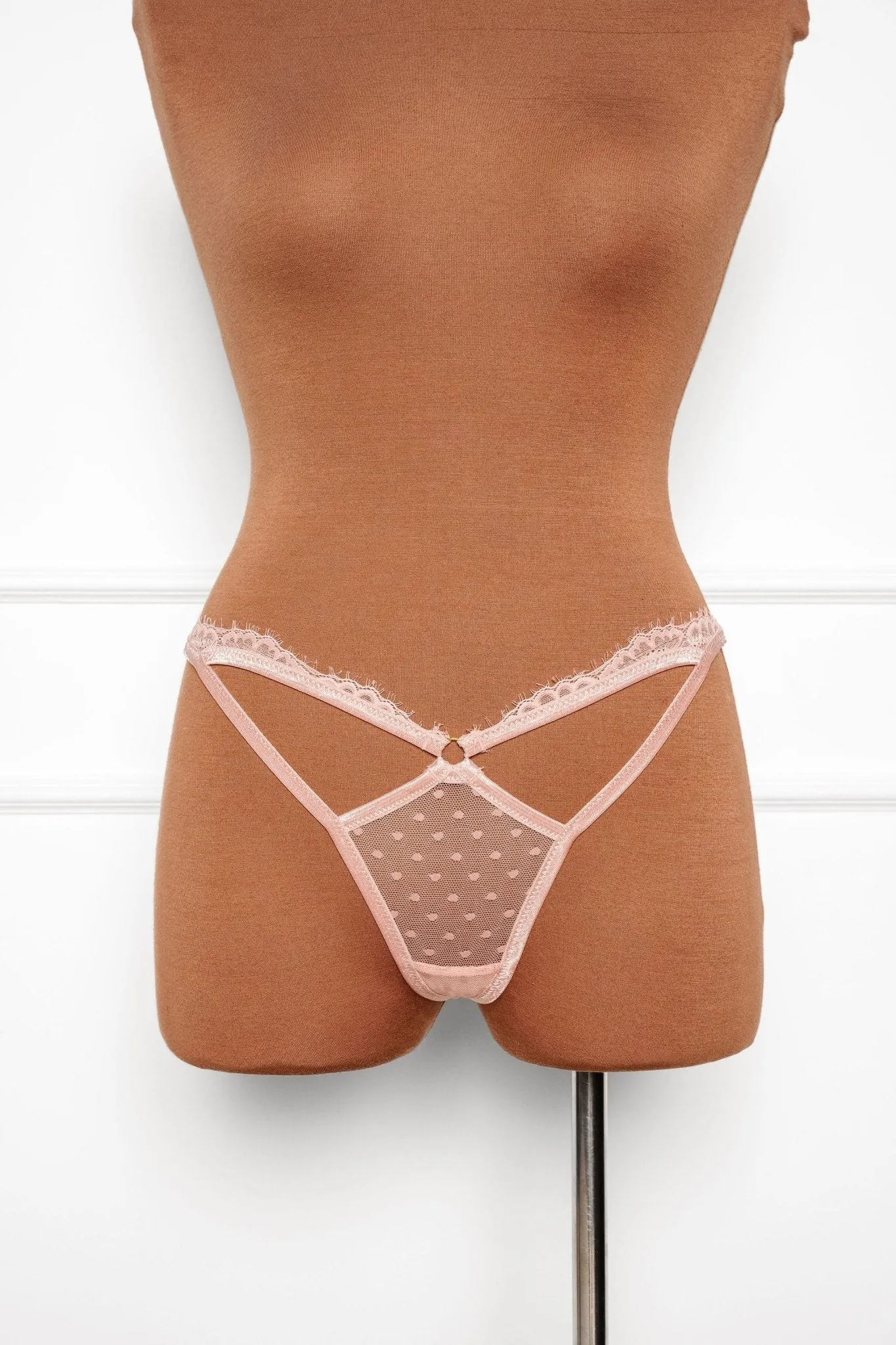 Lacy Cutout Thong - Blush