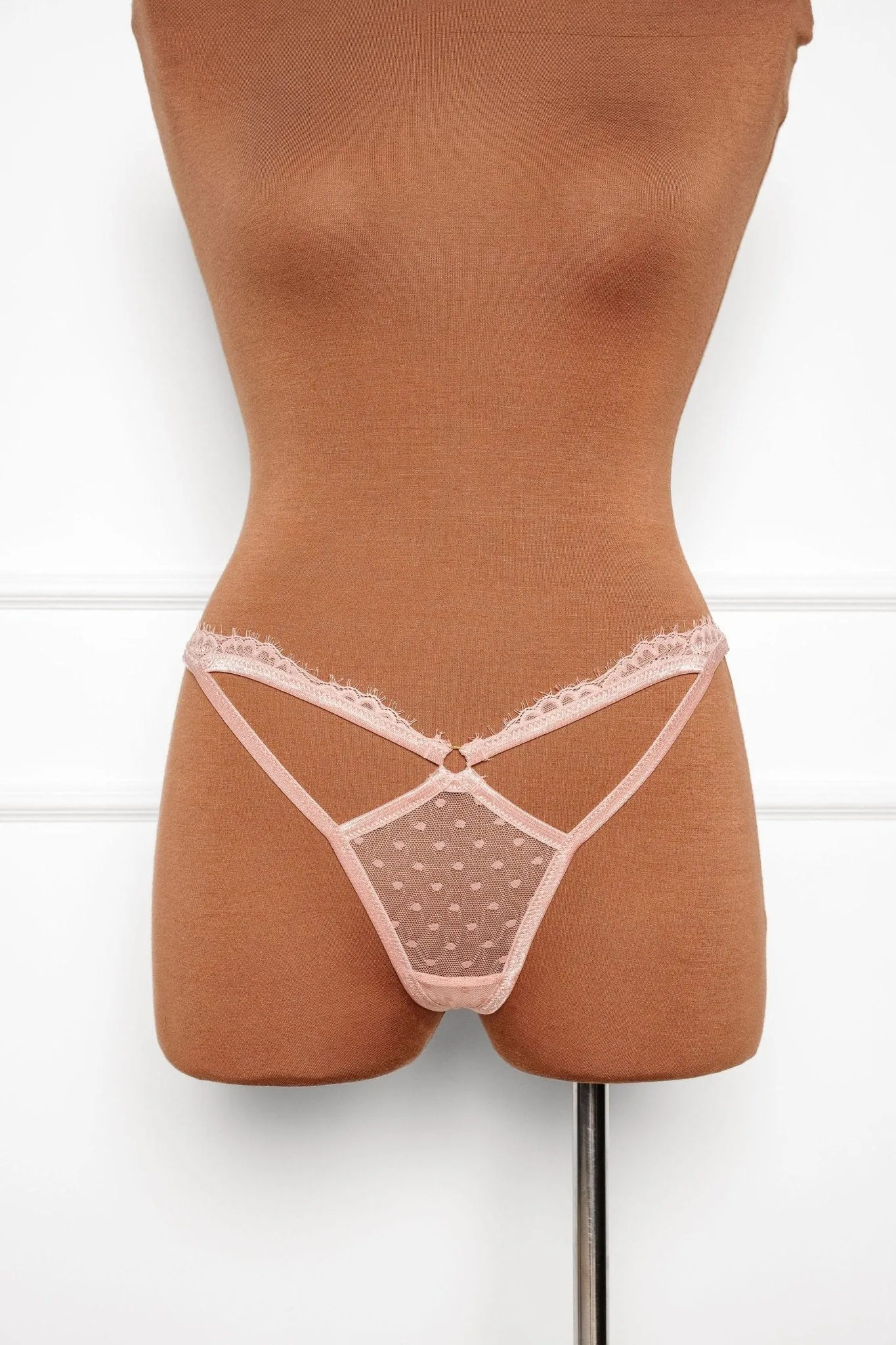 Lacy Cutout Thong - Blush