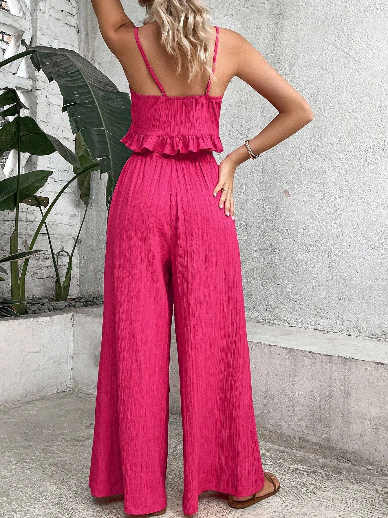 Pariaura Knot Front Cami Top Wide Leg Pants