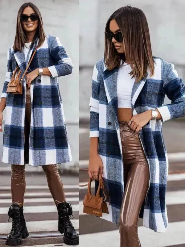 Plaid Double-Breasted Women Coat