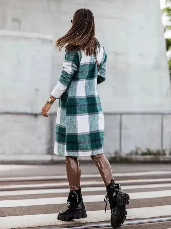 Plaid Double-Breasted Women Coat