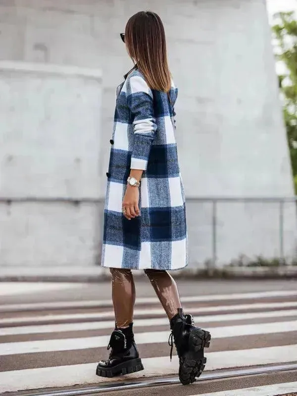 Plaid Double-Breasted Women Coat