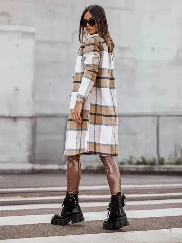 Plaid Double-Breasted Women Coat