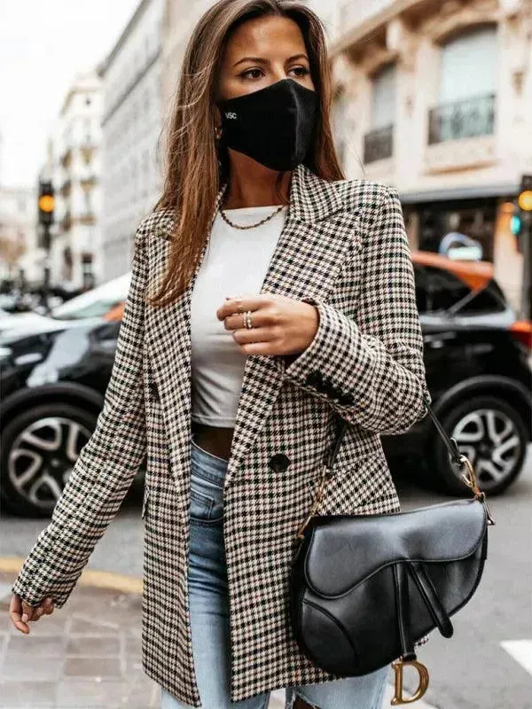 Plaid Double-Breasted Women Coat