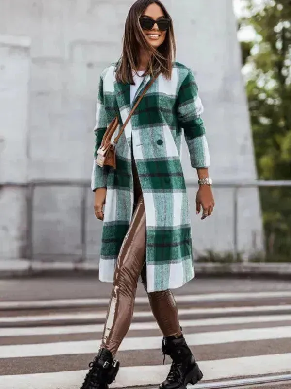 Plaid Double-Breasted Women Coat