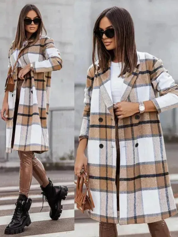 Plaid Double-Breasted Women Coat