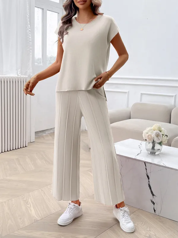 Relaxed Women Casual Beige Two-Piece Set