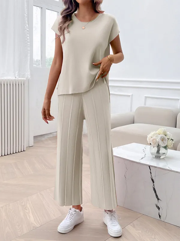 Relaxed Women Casual Beige Two-Piece Set