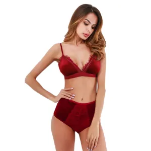 Sexy Fashion Women Velvet  Bralette Underwear High Waist Panties Soft Trim lingerie Set Push Up brassiere Bra set T8