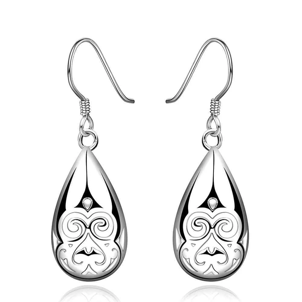silver earings jewelry Hollow Weave Flower drop cufflinks Jewelry European Style 382 ELY