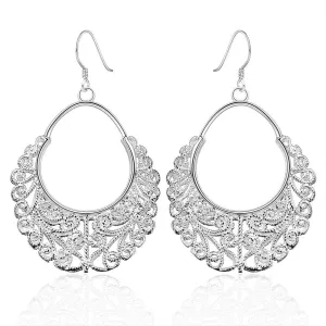 silver earings jewelry Hollow Weave Flower drop cufflinks Jewelry European Style 382 ELY
