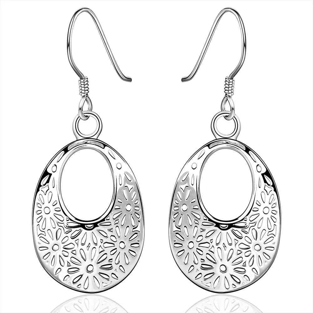 silver earings jewelry Hollow Weave Flower drop cufflinks Jewelry European Style 382 ELY