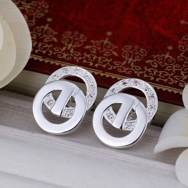 silver earrings Style stud pendientes jewerly accessories ELY