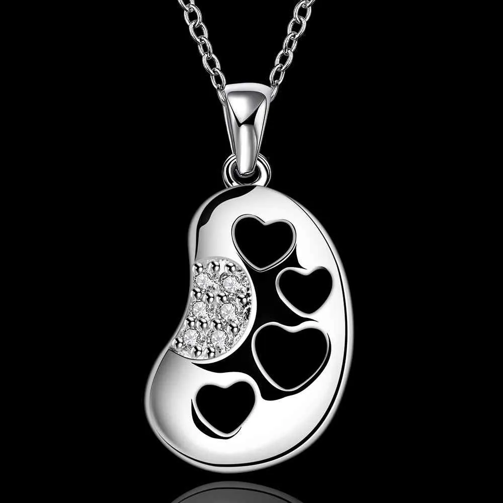 silver plated Chain four heart in foot Necklaces Pendants Men jewelry 672 ELY