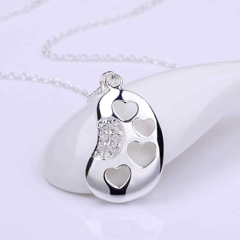 silver plated Chain four heart in foot Necklaces Pendants Men jewelry 672 ELY